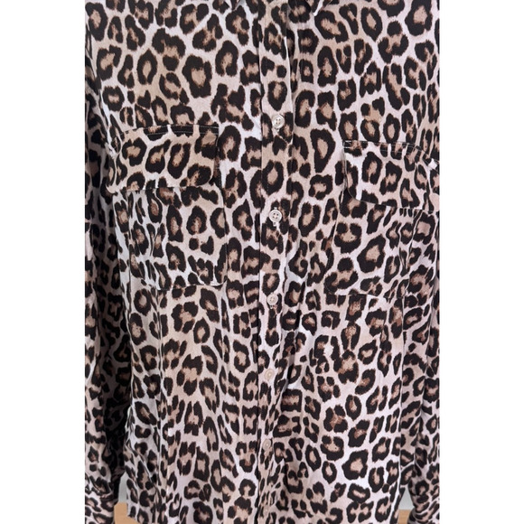 Chico's Size 3 Size XL Button Shirt Cheetah Leopard Animal Print Black Beige Tan - Picture 2 of 9